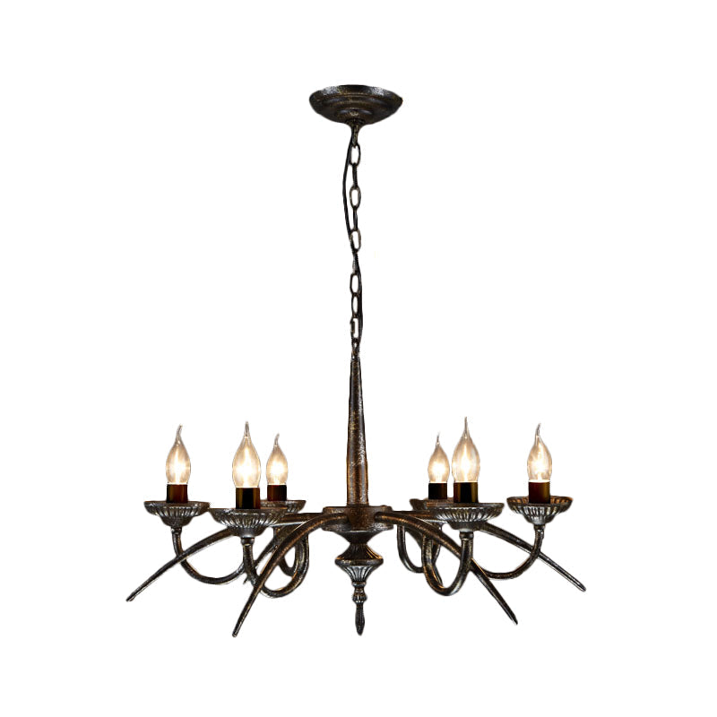 Black Metal Industrial Candelabra Pendant Chandelier With 6 Hanging Lights For Bedroom Ceiling