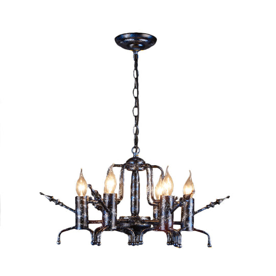 Traditional 6-Head Black Metal Ceiling Lamp: Elegant Candle Chandelier Pendant Light For Living Room