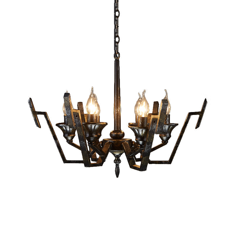 Rustic Metal Candelabra Pendant Lamp: Black 6-Light Chandelier For Bedroom