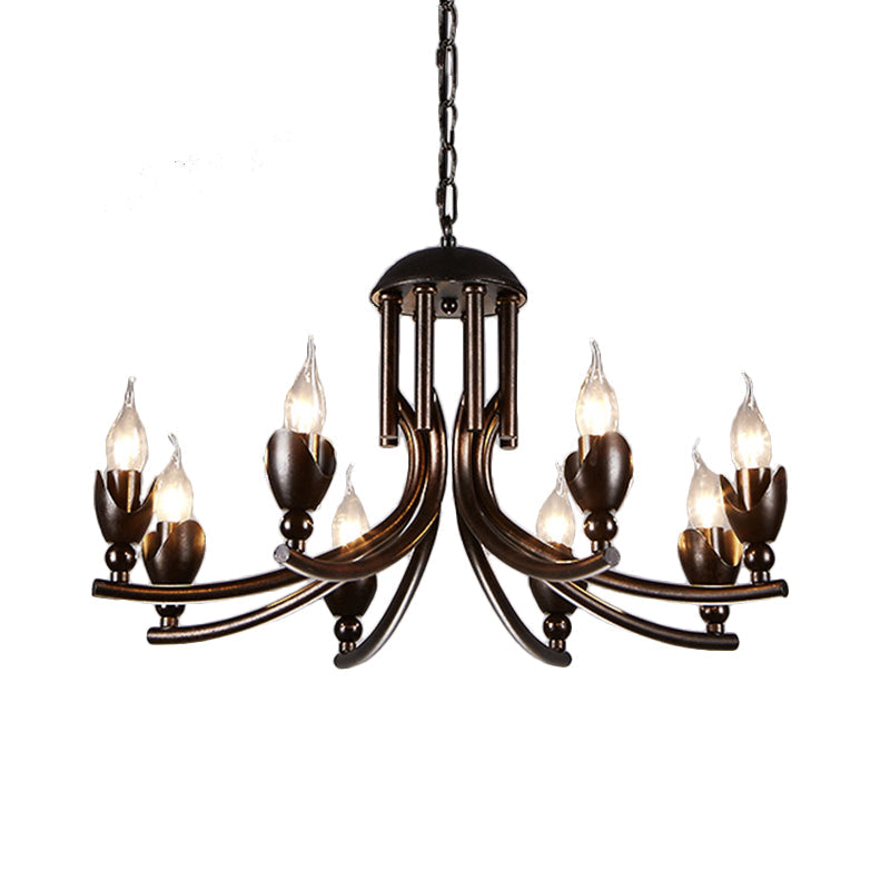 Black Metal 8-Head Pendant Ceiling Light - Industrial Candle Chandelier For Restaurants