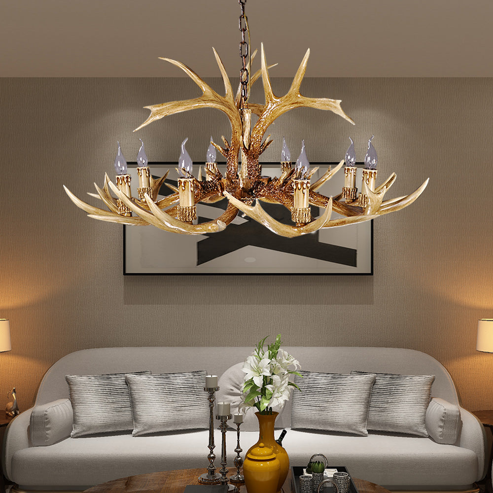 Antler Shaped Hanging Lamp: Rustic 8-Bulb Chandelier In Brown Resin