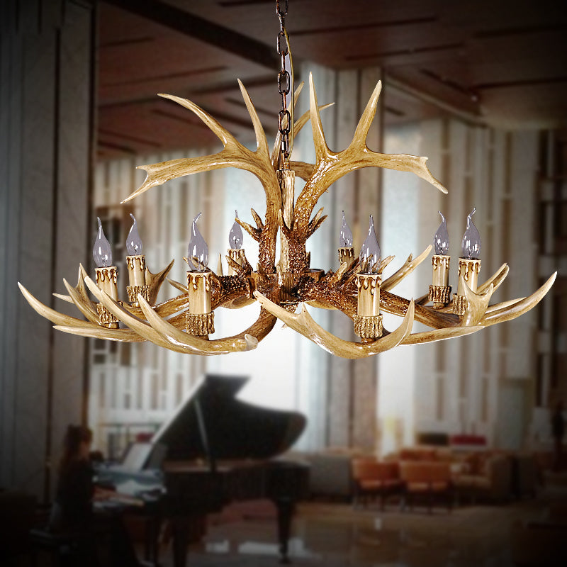 Antler Shaped Hanging Lamp: Rustic 8-Bulb Chandelier In Brown Resin