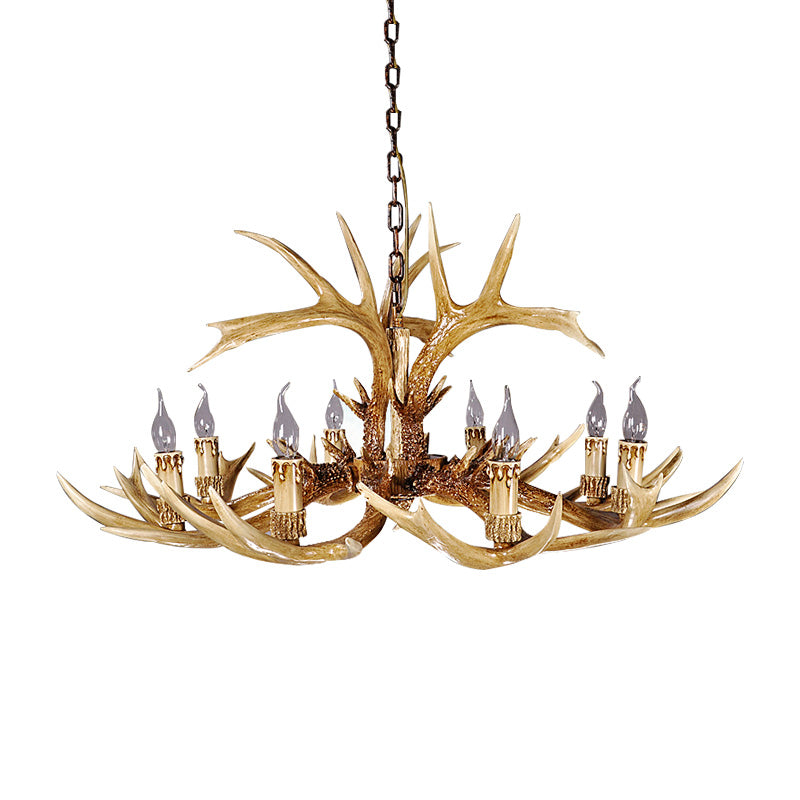 Antler Shaped Hanging Lamp: Rustic 8-Bulb Chandelier In Brown Resin