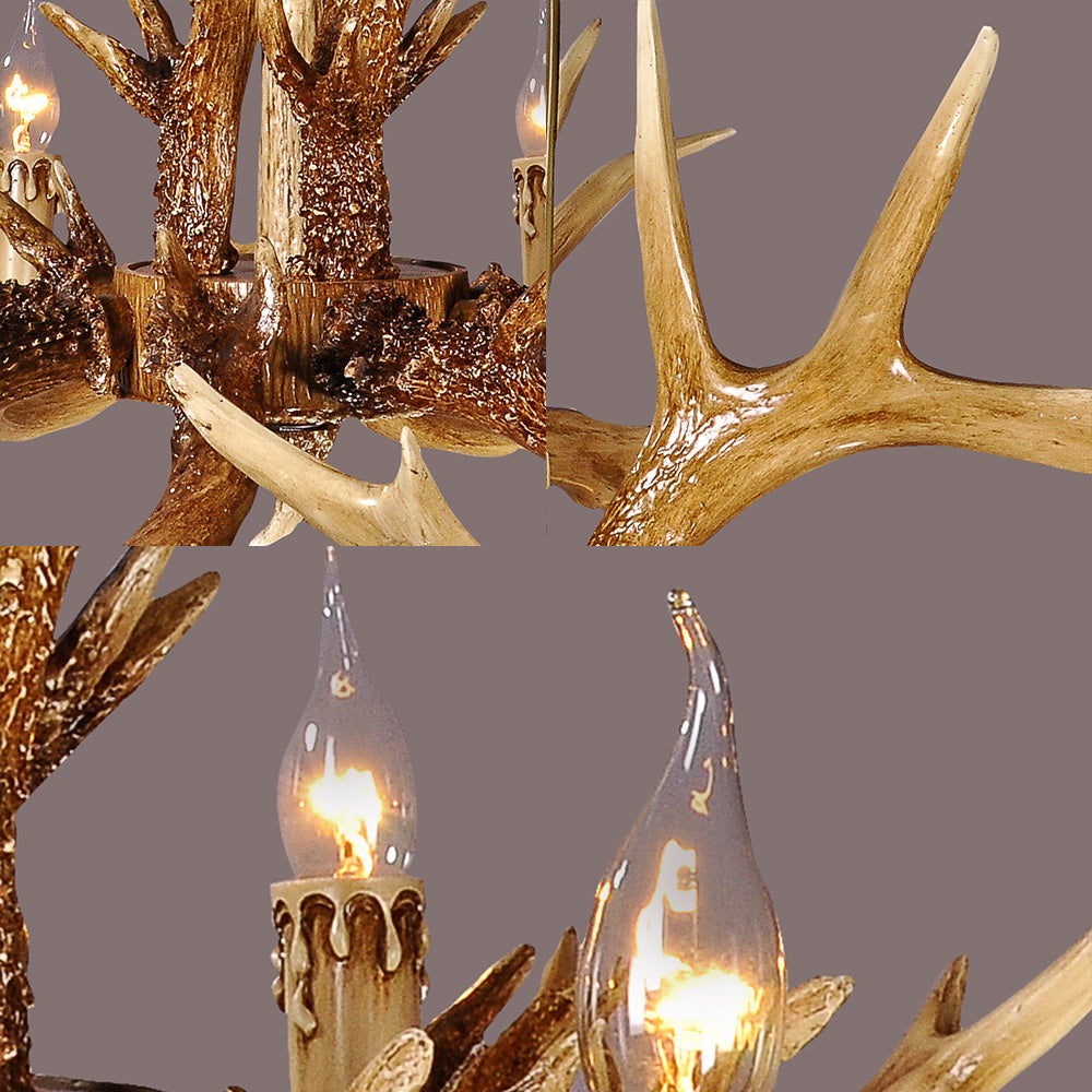 Antler Shaped Hanging Lamp: Rustic 8-Bulb Chandelier In Brown Resin