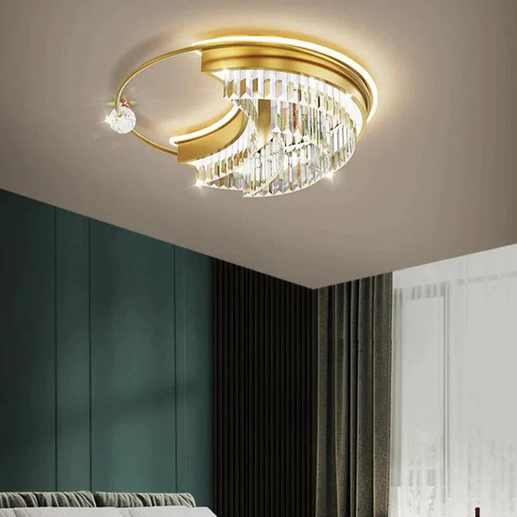 Modern Light Luxury Living Room Bedroom Crystal Copper Ceiling Lamp