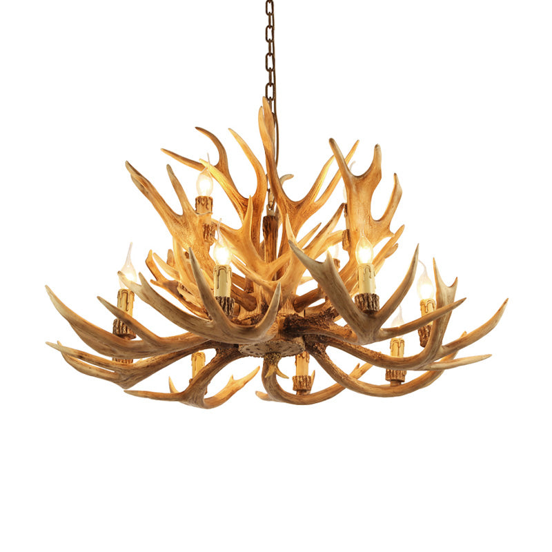 Antler Hanging Pendant Chandelier: Village Candelabra 12 Lights Brown - Ideal For Living Room