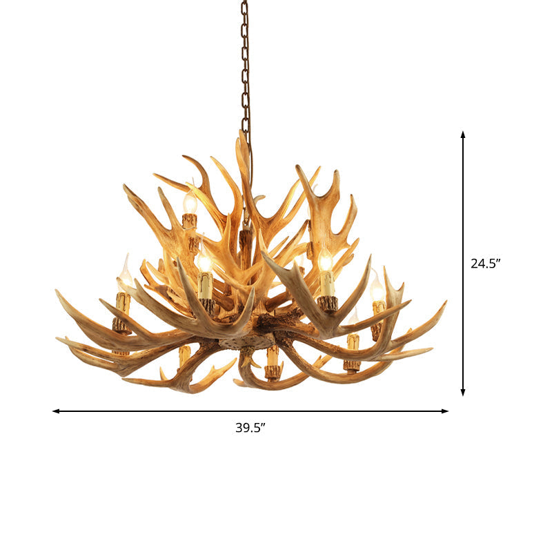 Antler Hanging Pendant Chandelier: Village Candelabra 12 Lights Brown - Ideal For Living Room