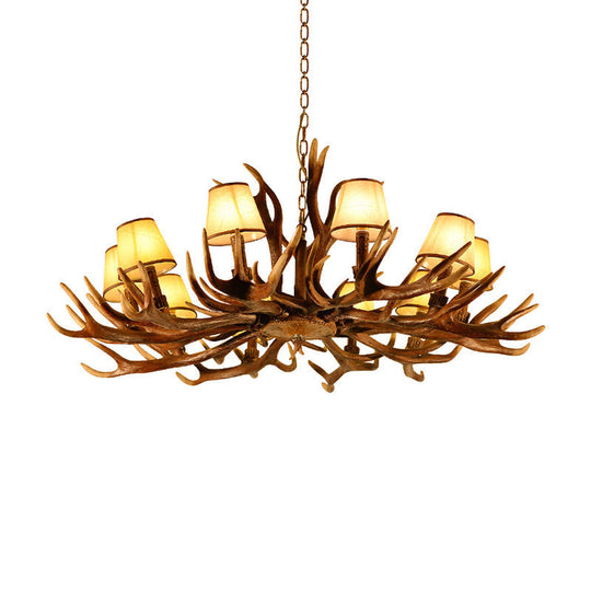 Traditional 10-Bulb Conical Resin Pendant Light Chandelier For Dining Room In Brown