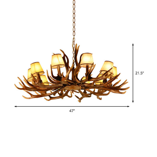 Traditional 10-Bulb Conical Resin Pendant Light Chandelier For Dining Room In Brown