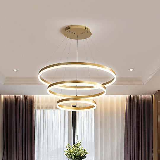 Modern Acrylic Chandelier: Round Gold Led Pendant Light With 3 White/Warm Lights / Warm