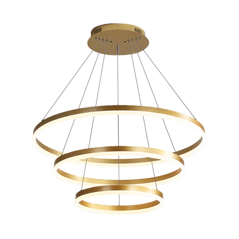 Modern Acrylic Chandelier: Round Gold Led Pendant Light With 3 White/Warm Lights