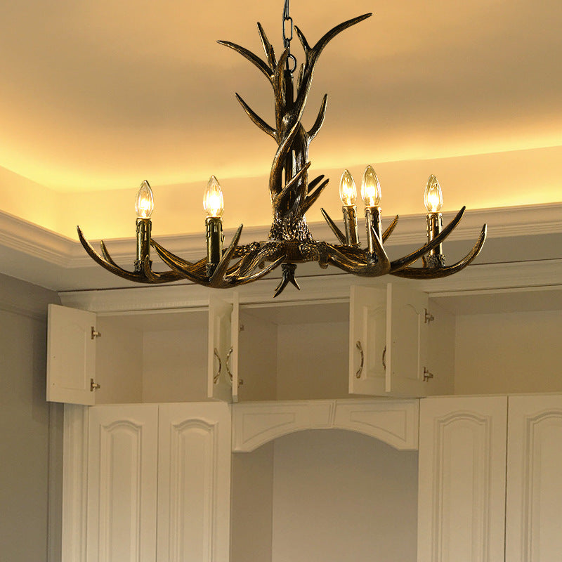 Rustic Chandelier Pendant With Resin Antler In Brass - 6/8/10-Light For Study Suspension 6 /