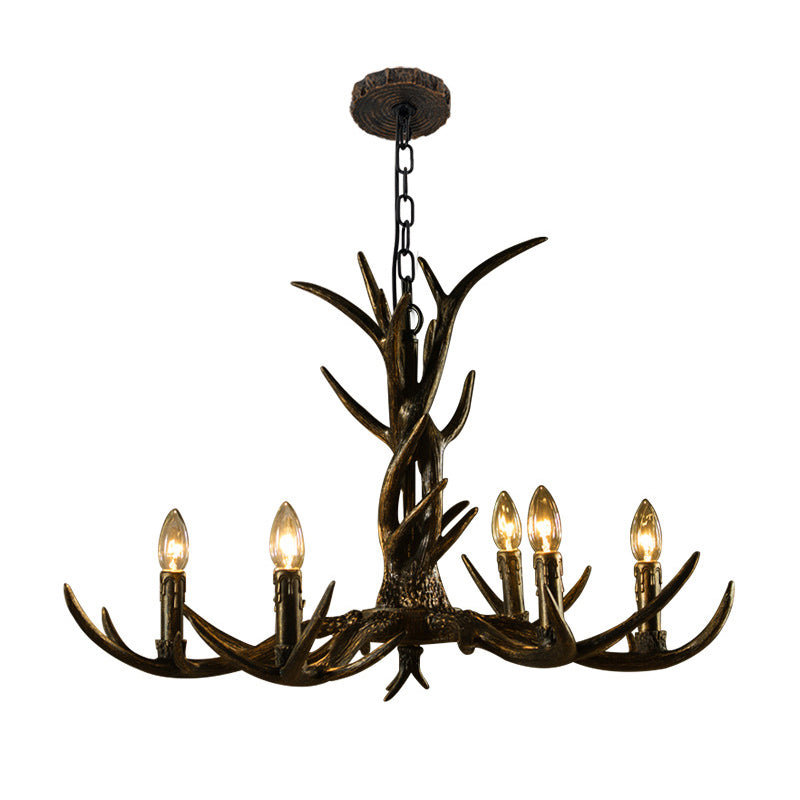 Rustic Chandelier Pendant With Resin Antler In Brass - 6/8/10-Light For Study Suspension