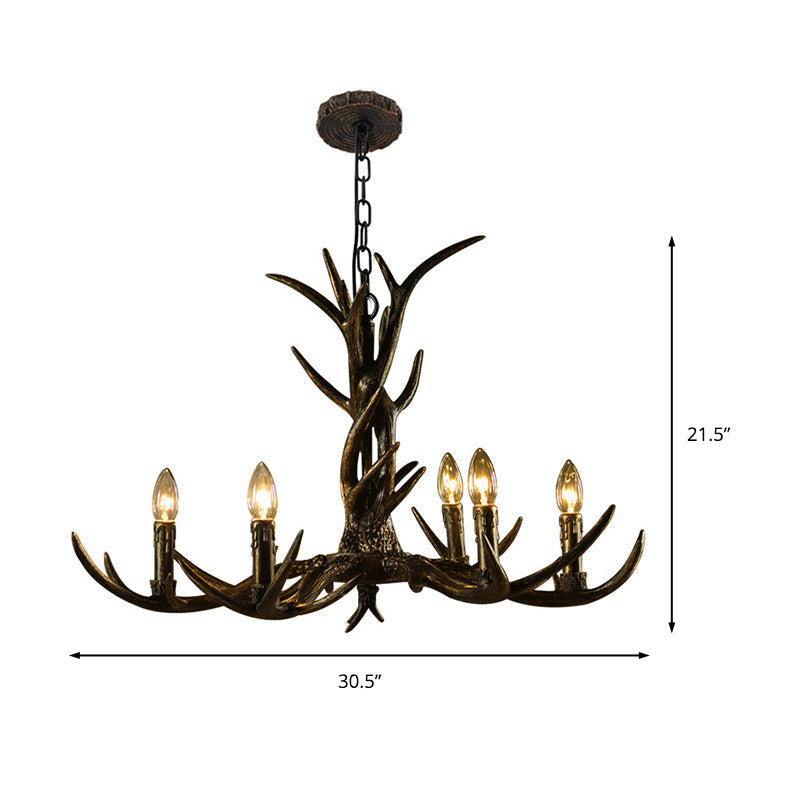 Rustic Chandelier Pendant With Resin Antler In Brass - 6/8/10-Light For Study Suspension