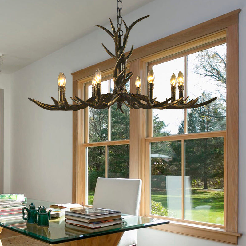 Rustic Chandelier Pendant With Resin Antler In Brass - 6/8/10-Light For Study Suspension 8 /