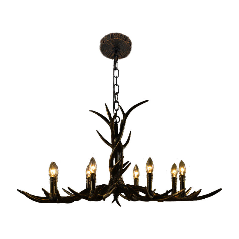 Rustic Chandelier Pendant With Resin Antler In Brass - 6/8/10-Light For Study Suspension