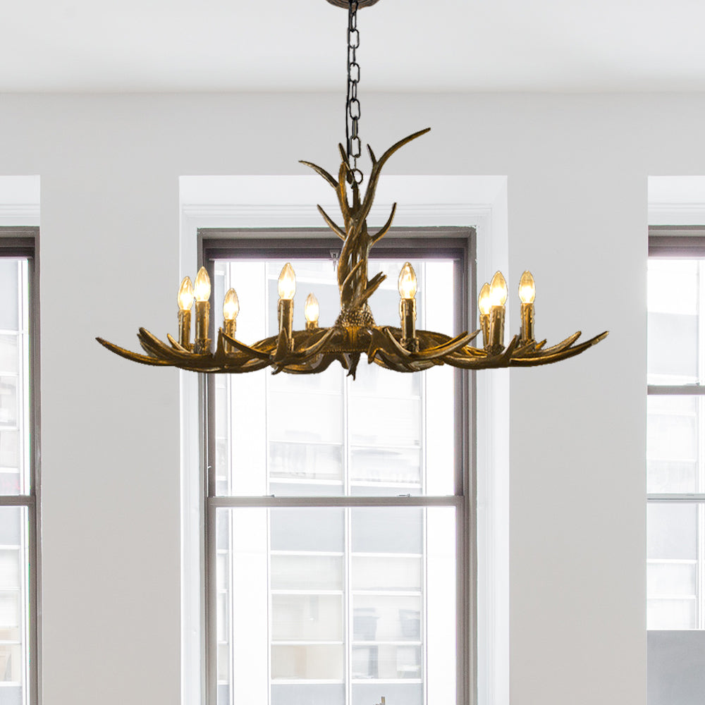 Rustic Chandelier Pendant With Resin Antler In Brass - 6/8/10-Light For Study Suspension