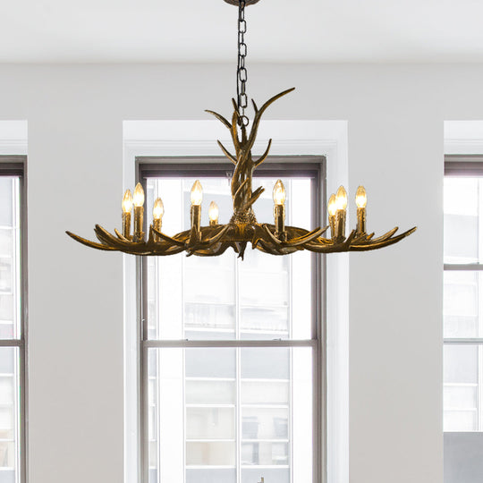 Rustic Chandelier Pendant With Resin Antler In Brass - 6/8/10-Light For Study Suspension