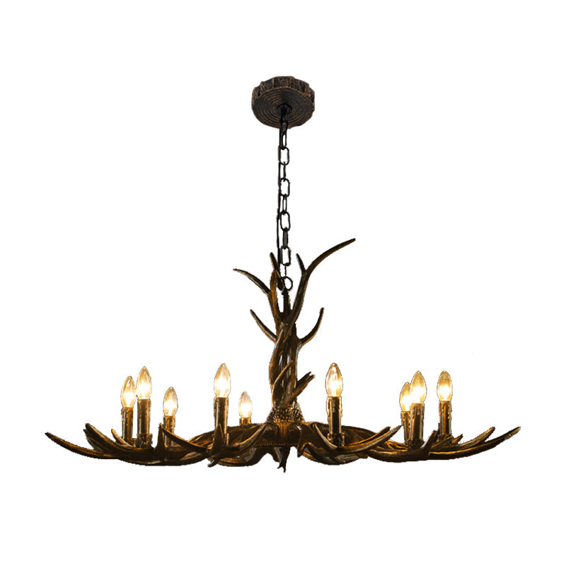 Rustic Chandelier Pendant With Resin Antler In Brass - 6/8/10-Light For Study Suspension