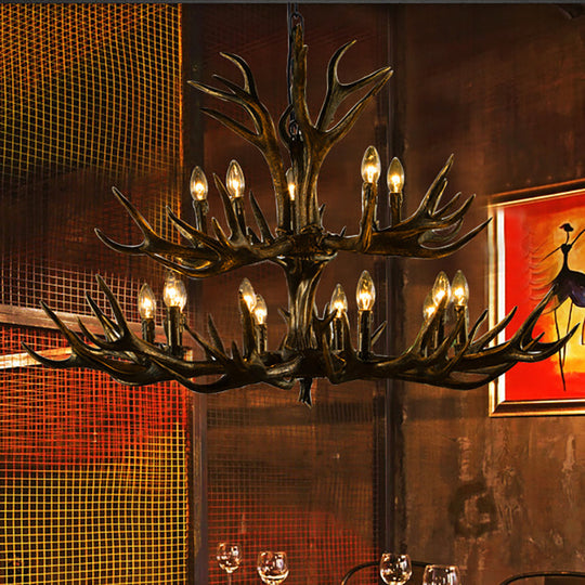 Rustic Resin Chandelier - Black Candle Pendant 6/8/10 Heads Perfect For Restaurants Hanging Ceiling