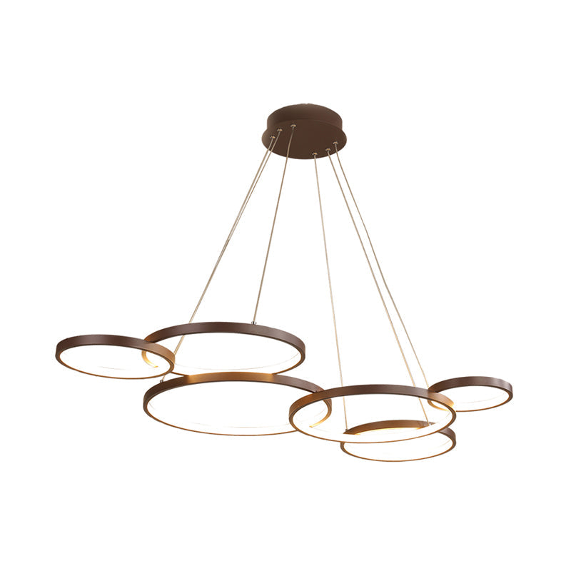 Circular Coffee Chandelier Modernist Light - 3/4/5 Lights Acrylic Led Fixture In White/Warm