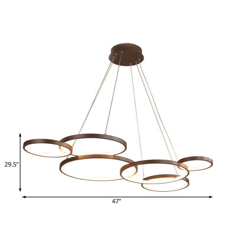 Circular Coffee Chandelier Modernist Light - 3/4/5 Lights Acrylic Led Fixture In White/Warm