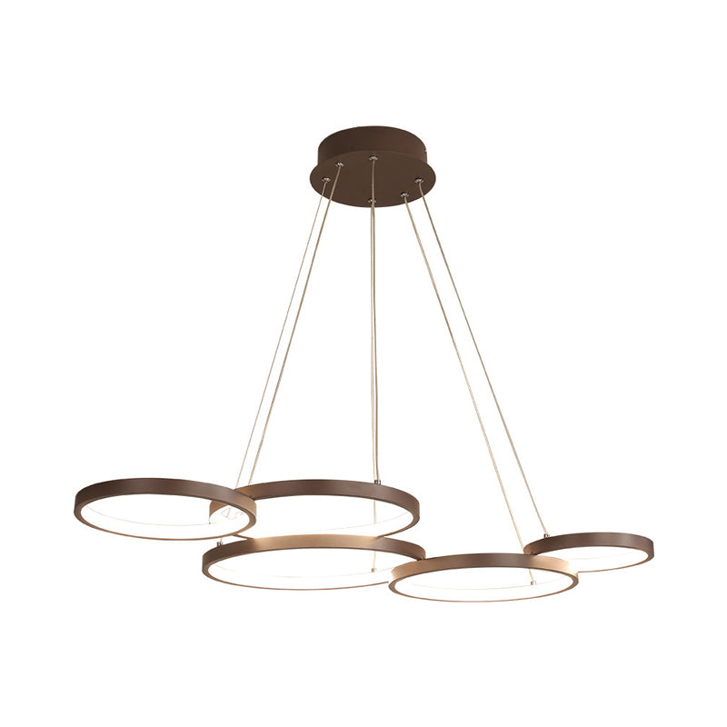 Circular Coffee Chandelier Modernist Light - 3/4/5 Lights Acrylic Led Fixture In White/Warm