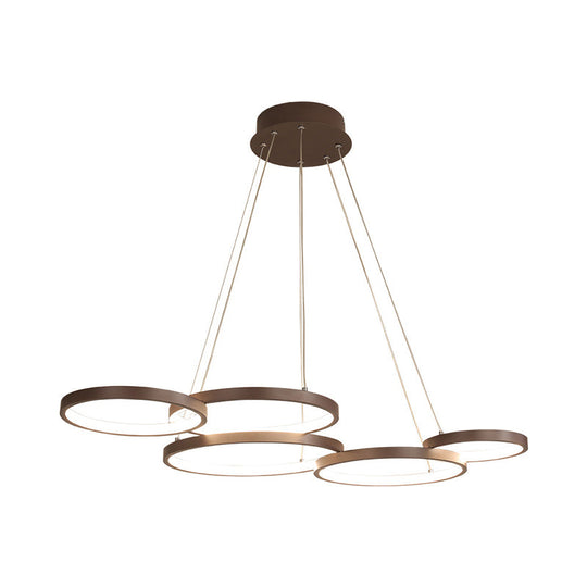 Circular Coffee Chandelier Modernist Light - 3/4/5 Lights Acrylic Led Fixture In White/Warm