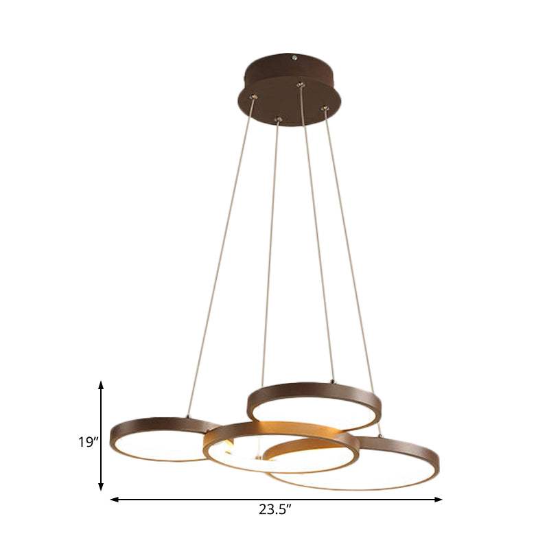 Circular Coffee Chandelier Modernist Light - 3/4/5 Lights Acrylic Led Fixture In White/Warm