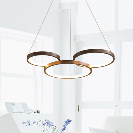 Circular Coffee Chandelier Modernist Light - 3/4/5 Lights Acrylic Led Fixture In White/Warm