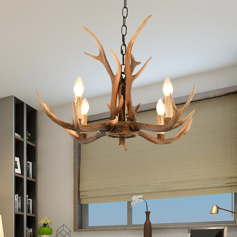 Brown Resin Hanging Chandelier Candelabra - 4/6/8-Bulb Traditional Suspension Light For Living Room