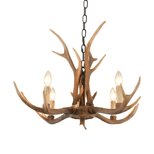 Brown Resin Hanging Chandelier Candelabra - 4/6/8-Bulb Traditional Suspension Light For Living Room