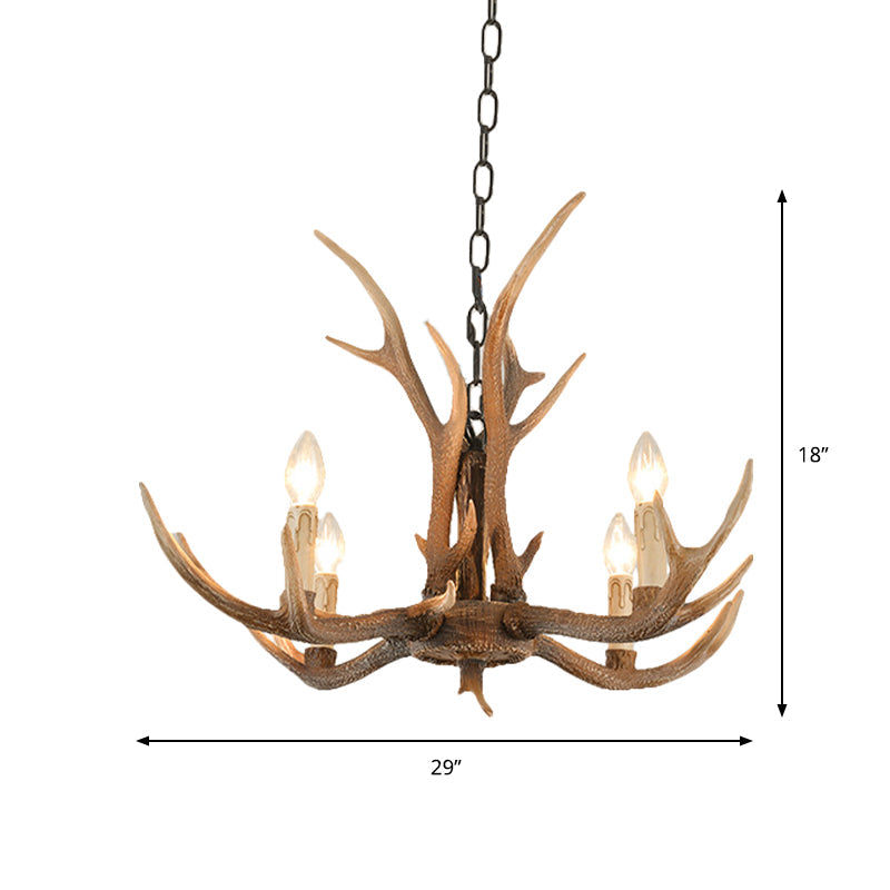 Brown Resin Hanging Chandelier Candelabra - 4/6/8-Bulb Traditional Suspension Light For Living Room