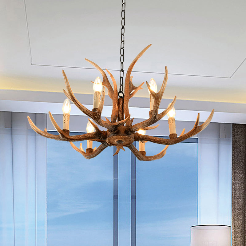 Brown Resin Hanging Chandelier Candelabra - 4/6/8-Bulb Traditional Suspension Light For Living Room