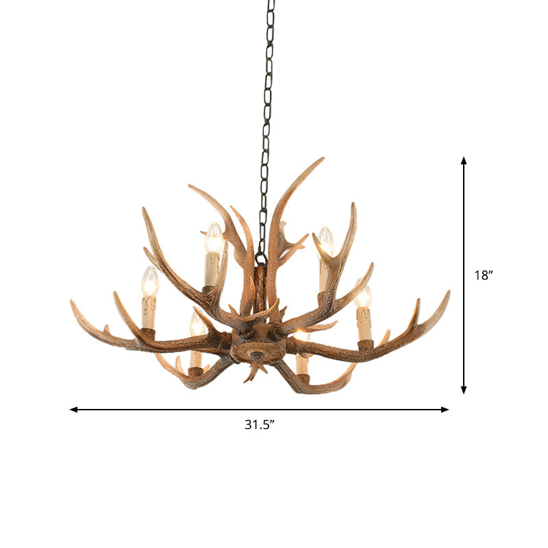 Brown Resin Hanging Chandelier Candelabra - 4/6/8-Bulb Traditional Suspension Light For Living Room