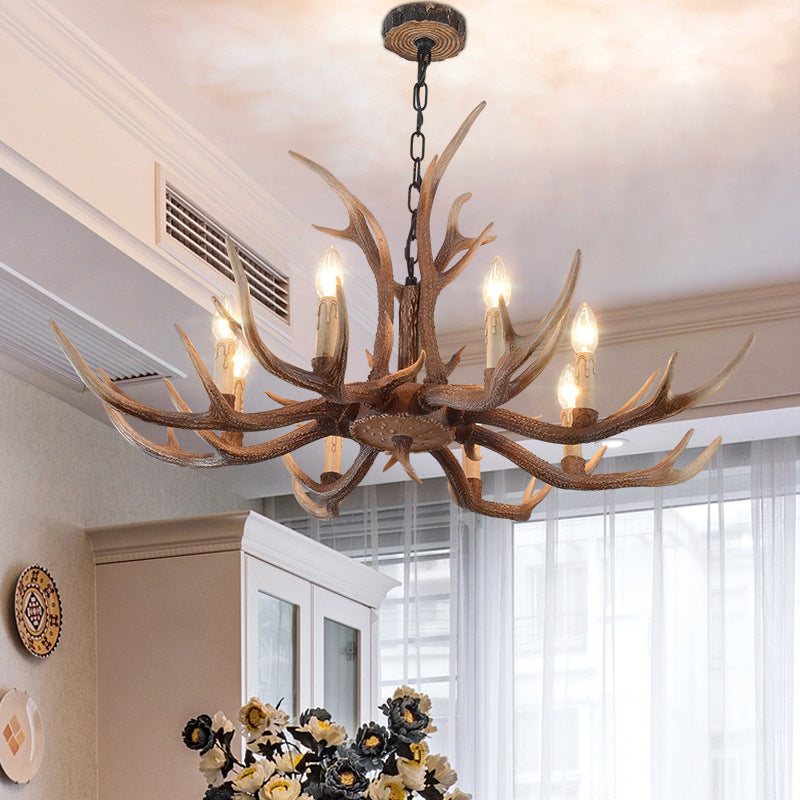 Brown Resin Hanging Chandelier Candelabra - 4/6/8-Bulb Traditional Suspension Light For Living Room