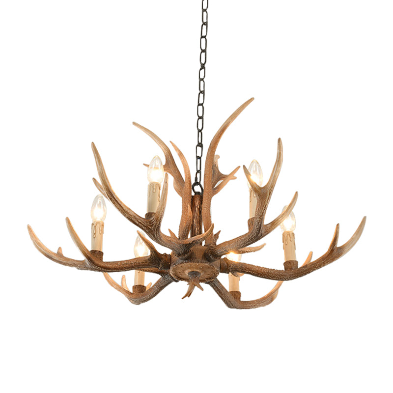 Brown Resin Hanging Chandelier Candelabra - 4/6/8-Bulb Traditional Suspension Light For Living Room