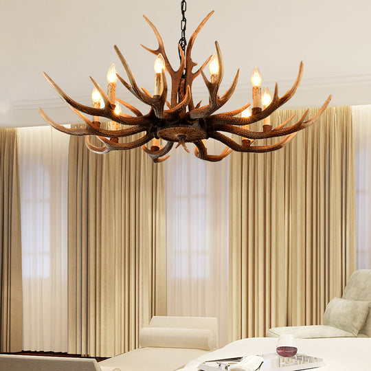 Brown Resin Hanging Chandelier Candelabra - 4/6/8-Bulb Traditional Suspension Light For Living Room