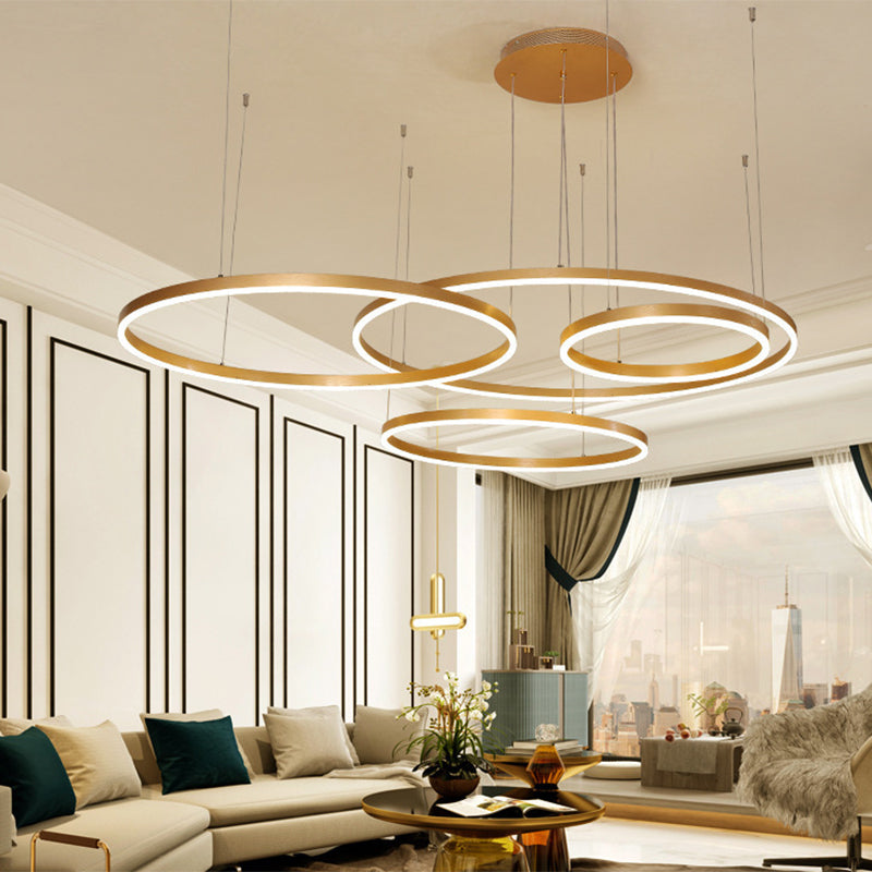 Modern Gold Ring Pendant Chandelier With Acrylic Led Lights - White Or Warm Light Available 4 /