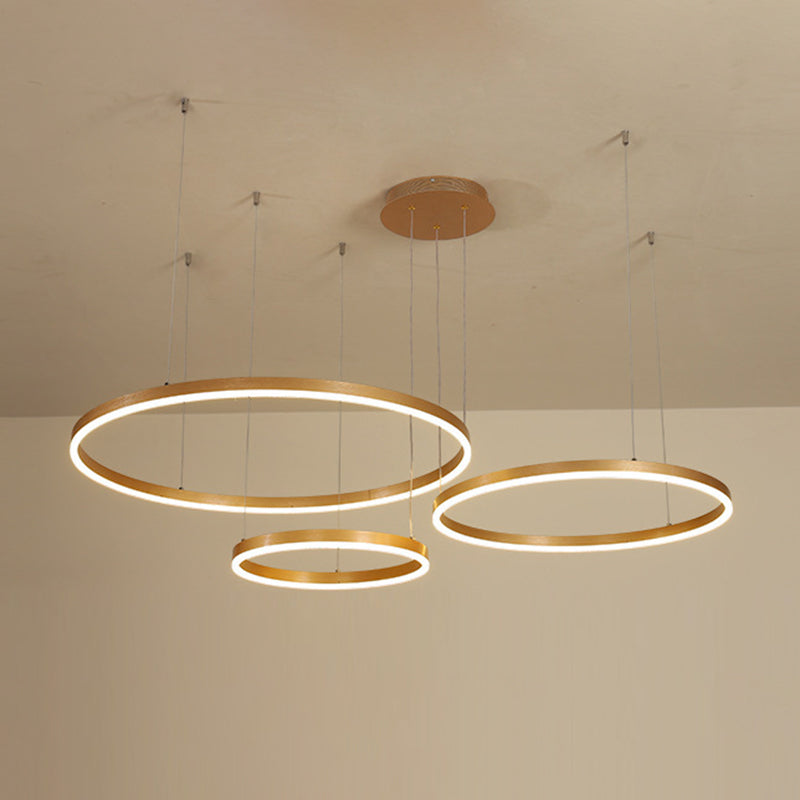 Modern Gold Ring Pendant Chandelier With Acrylic Led Lights - White Or Warm Light Available 3 /