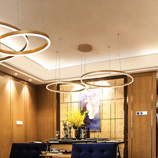 Modern Gold Ring Pendant Chandelier With Acrylic Led Lights - White Or Warm Light Available 2 /