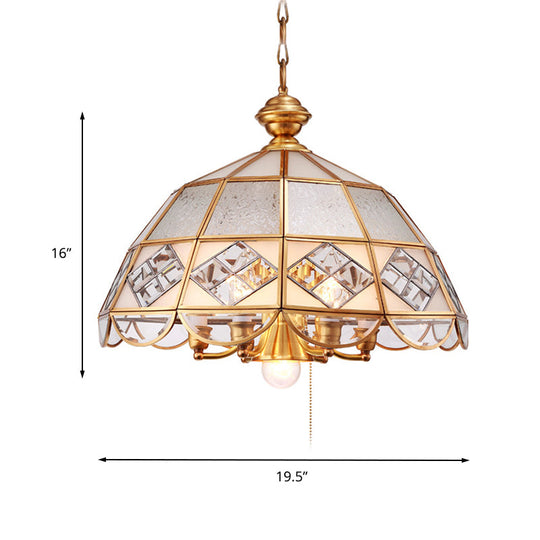 Traditional Brass Dome Pendant Chandelier Milk Glass 7-Bulb Hanging Ceiling Light