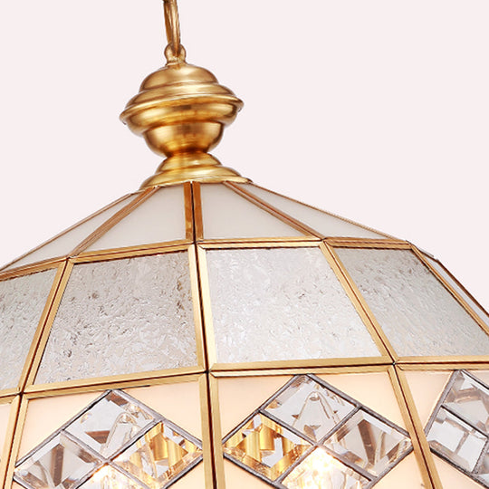 Traditional Brass Dome Pendant Chandelier Milk Glass 7-Bulb Hanging Ceiling Light