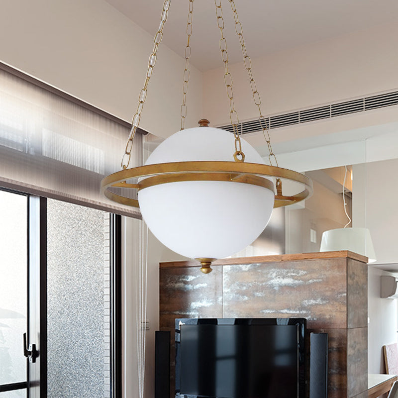 Opal Glass Nordic Pendant Light In Gold For Living Room