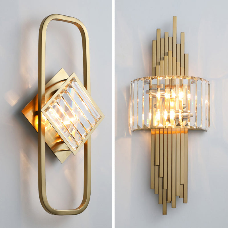 Modern Gold Quad Crystal Wall Sconce Light For Stairs