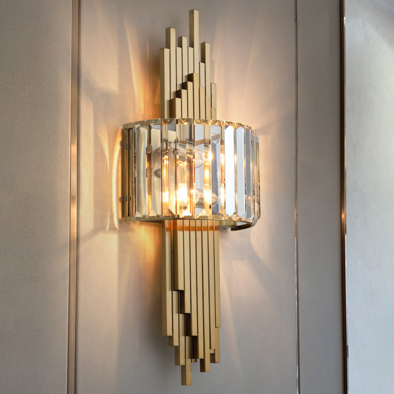 Modern Gold Quad Crystal Wall Sconce Light For Stairs