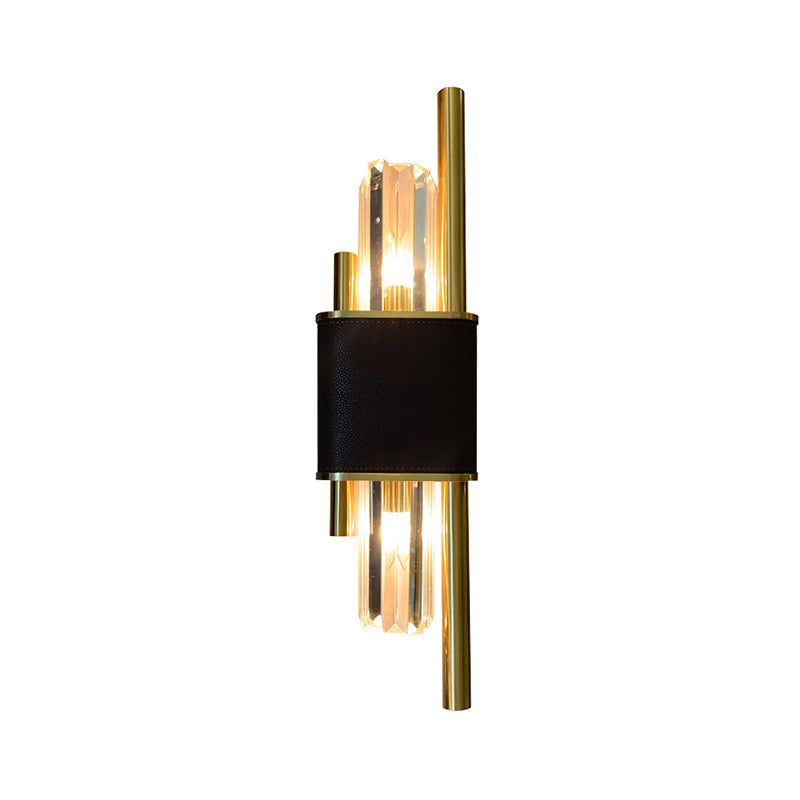 Postmodern K9 Crystal Wall Light Fixture - 2-Head Black-Brass Sconce For Living Room