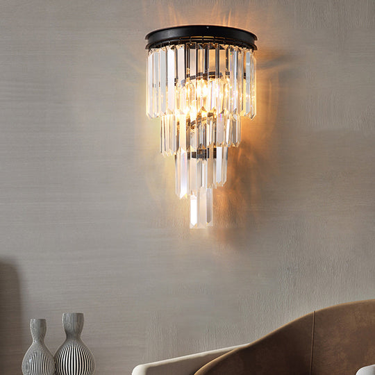 Modern Crystal Tiered Wall Sconce With 2 Bulbs For Bedside Lighting