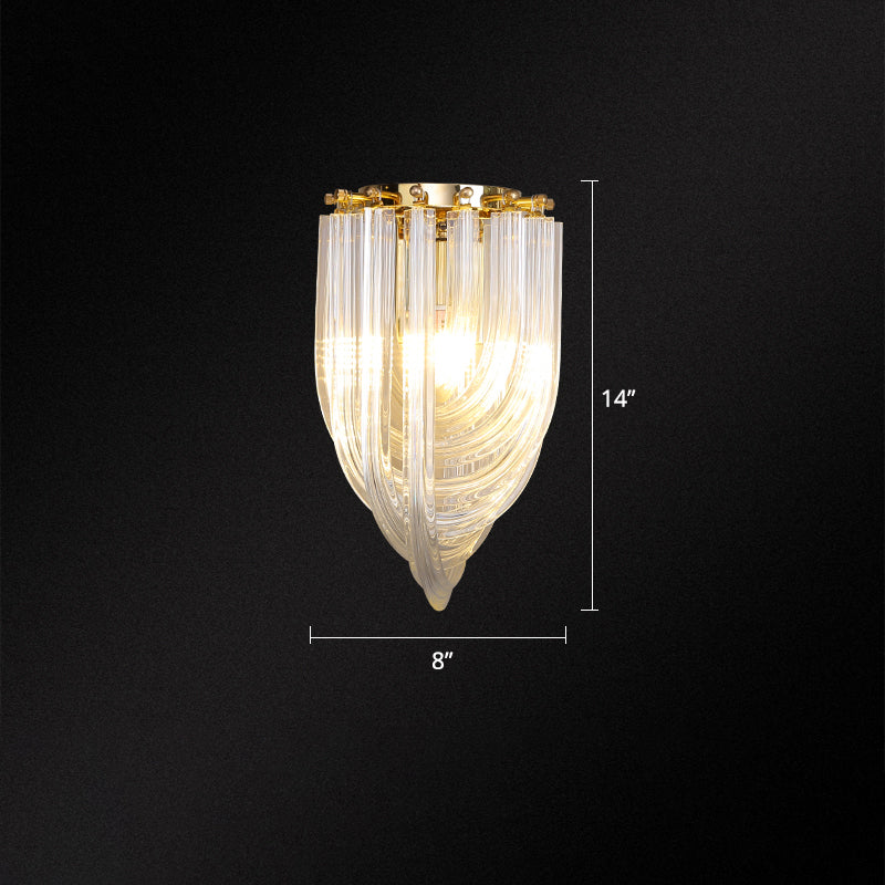 Gold Ribbon Wall Sconce With Clear Glass Head For Dining Room Mounting