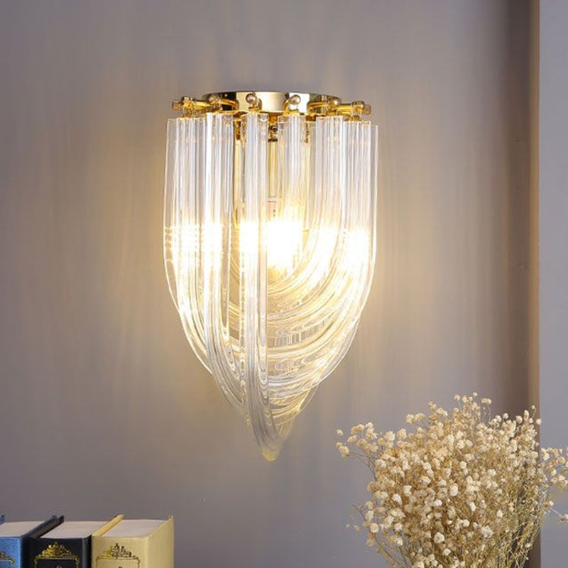 Gold Ribbon Wall Sconce With Clear Glass Head For Dining Room Mounting